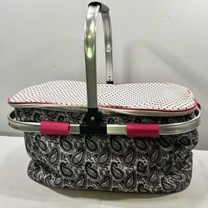 Pampered Chef‎ Insulated Cooler Picnic Basket Bag Collapsible Paisley Polka-Dot